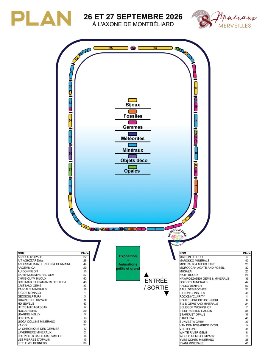 plan exposants salon Minéraux & Merveilles 2026